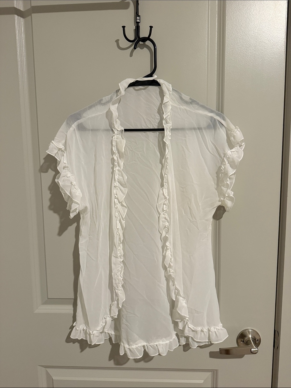 White Ruffle Sheer Open Front Top